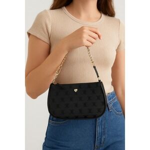 Juicy Couture Baguette Bag Womens Monogram Chain Strap Small Black Jacquard Y2K